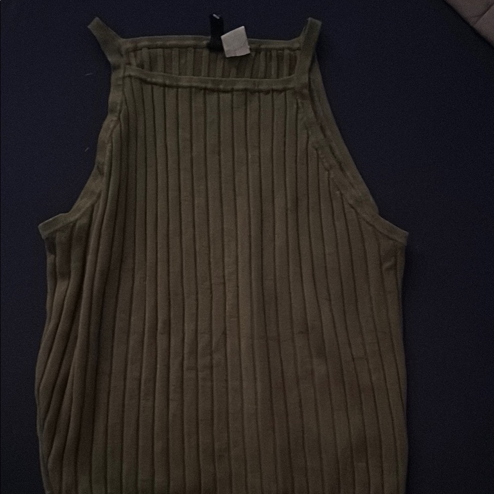 Olive Green Sleeveless Ribbed Top
